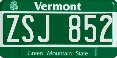 VT license plate ZSJ852