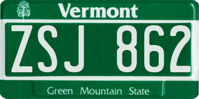 VT license plate ZSJ862
