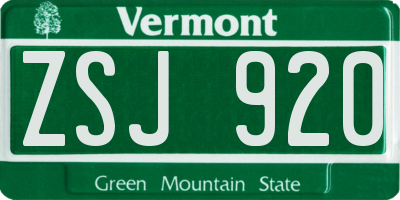 VT license plate ZSJ920