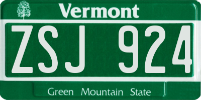 VT license plate ZSJ924