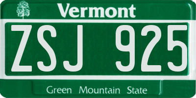 VT license plate ZSJ925