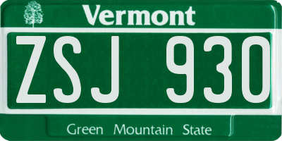 VT license plate ZSJ930