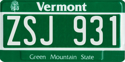 VT license plate ZSJ931
