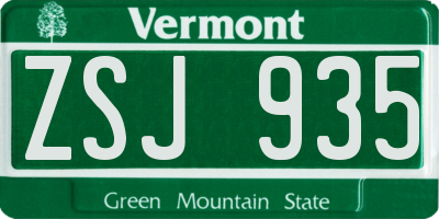 VT license plate ZSJ935