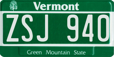 VT license plate ZSJ940