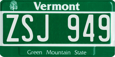 VT license plate ZSJ949