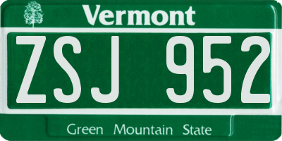VT license plate ZSJ952