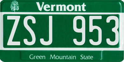 VT license plate ZSJ953