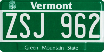 VT license plate ZSJ962