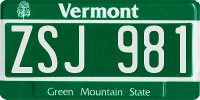 VT license plate ZSJ981