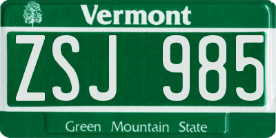 VT license plate ZSJ985