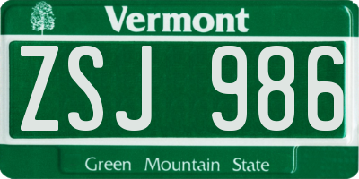 VT license plate ZSJ986