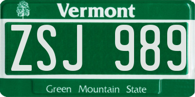 VT license plate ZSJ989