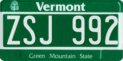VT license plate ZSJ992
