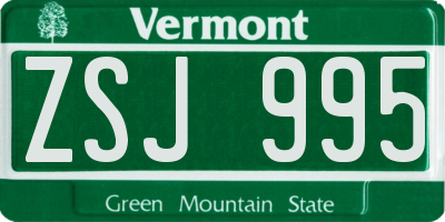 VT license plate ZSJ995