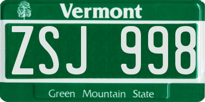 VT license plate ZSJ998