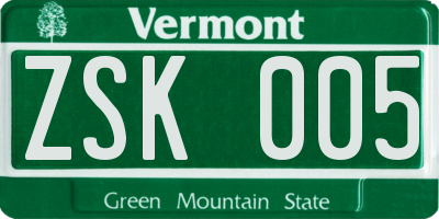 VT license plate ZSK005