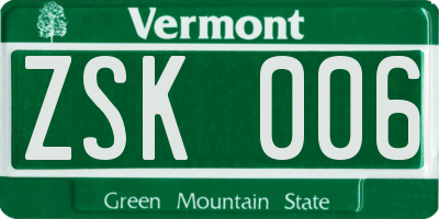 VT license plate ZSK006