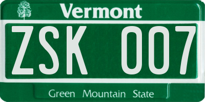 VT license plate ZSK007