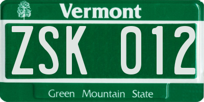 VT license plate ZSK012