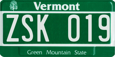 VT license plate ZSK019