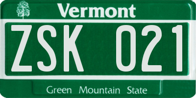 VT license plate ZSK021