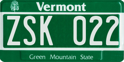 VT license plate ZSK022