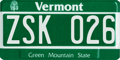 VT license plate ZSK026