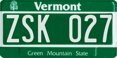 VT license plate ZSK027