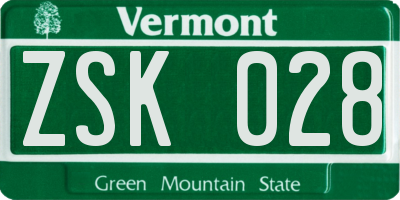 VT license plate ZSK028