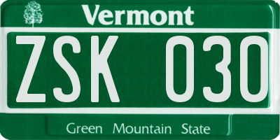 VT license plate ZSK030