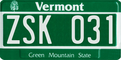 VT license plate ZSK031