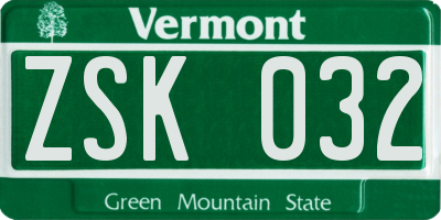 VT license plate ZSK032