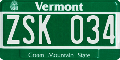 VT license plate ZSK034