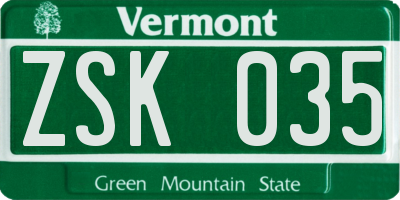 VT license plate ZSK035