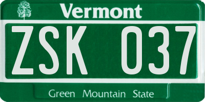 VT license plate ZSK037