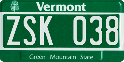 VT license plate ZSK038