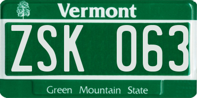 VT license plate ZSK063