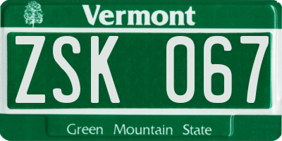 VT license plate ZSK067