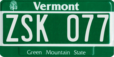 VT license plate ZSK077