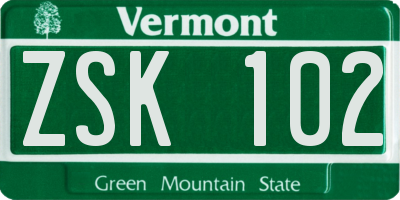 VT license plate ZSK102
