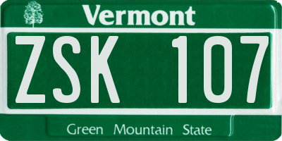 VT license plate ZSK107