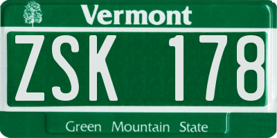 VT license plate ZSK178