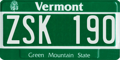 VT license plate ZSK190