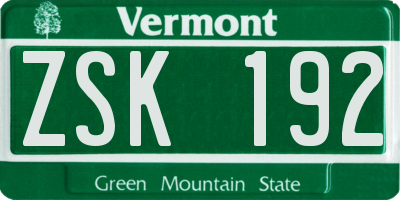 VT license plate ZSK192