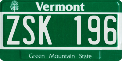 VT license plate ZSK196