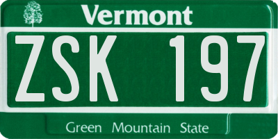 VT license plate ZSK197