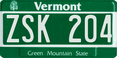 VT license plate ZSK204