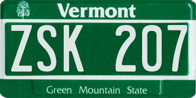 VT license plate ZSK207