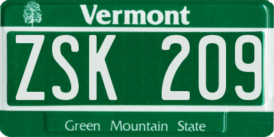 VT license plate ZSK209